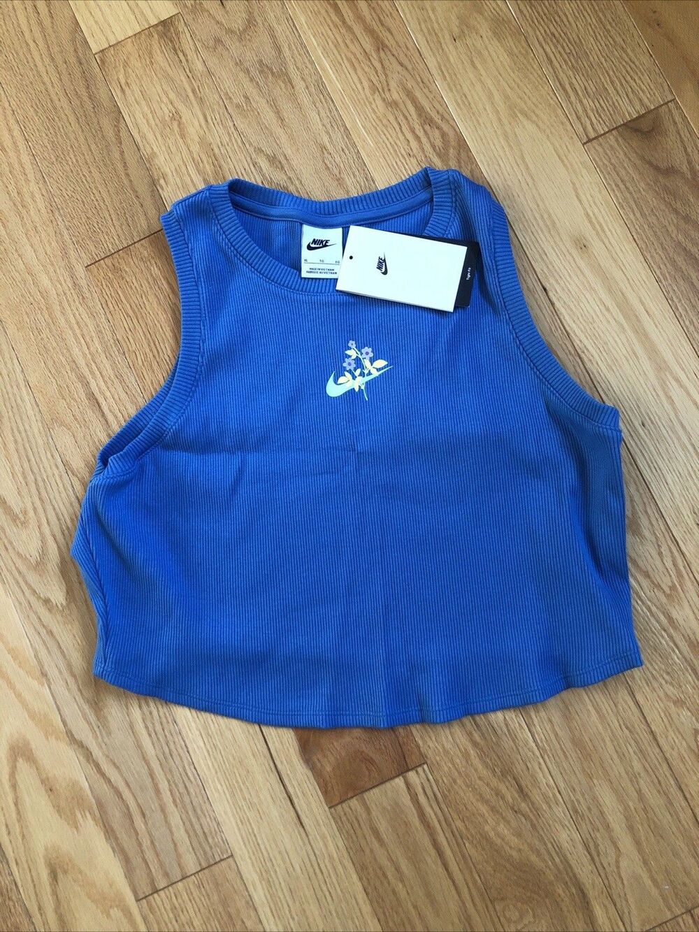 Nike Women's Cropped Ribbed‎ Tank Blue Athletic Tank Size XL NWT